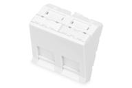 Plastron RJ45 45x45mm sortie angle 45° à volet 2 ports, Blanc