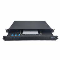 Tiroir 19" coulissant 1U 12 SCU DX G.657A2 équipé de 3 traversées SCU DX 6 pigtails