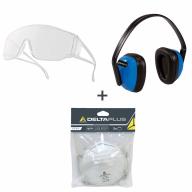 Kit de sécurité casque anti-bruit SNR 23dB + lunettes de protection + 3 masques FFP1