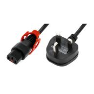 IEC LOCK - Cordon secteur 2P+T UK vers C13 avec cage - 3m - noir