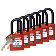 Cadenas rouge de sécurité BRADY nylon Ø 6,5 mm 86,5 x 38 mm - Lot de 6