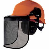 Casque de sécurité bûcheron + casque anti-bruit + visière grillagée