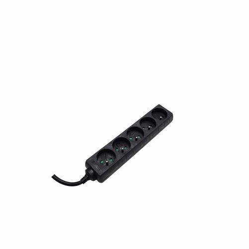 Multiprise 2P+T.5 prises noir Lg - Multiprise et cordon secteur