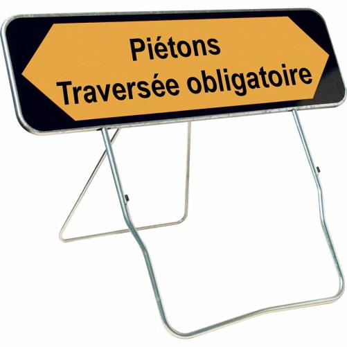 Panneau piétons traversée obliga - Panneau de chantier
